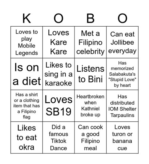 Ultimate Filipino Human Bingo Card.